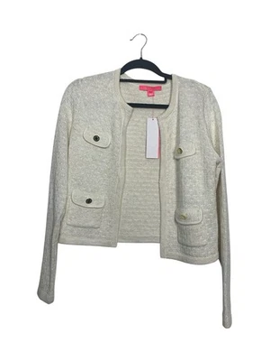 ¡NUEVO! Cárdigan Lilly Pulitzer Kenna Marfil Dorado Hilos Metálicos Talla Pequeña $138 Foto 1 de 4