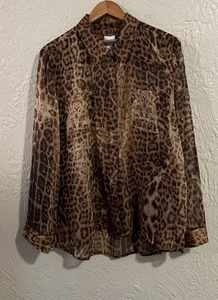 Chico's Bluse mit Knopfleiste Leopard Damen 2 L 12 braun Animalprint transparent klassisch - Bild 1 von 9