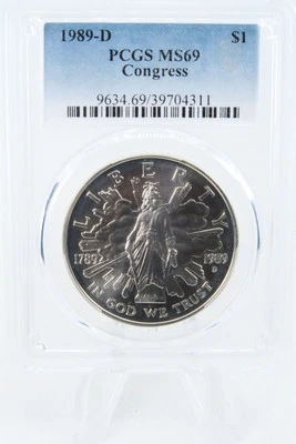 1989-D PCGS MS69 Congress Silver Silver Modern Commemorative Dollar - Image 1 of 2
