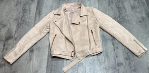 Giacca Moto Lauren Conrad Ecopelle Scamosciata Donna 6 Oro Rosa Biker Crop Foderata - Foto 1 di 11