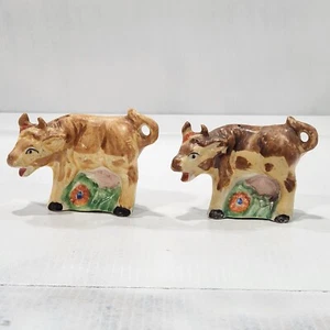Vintage Salt Pepper Shakers Cows Ceramic Cork Stoppers 2" 1940s Japan - Picture 1 of 6