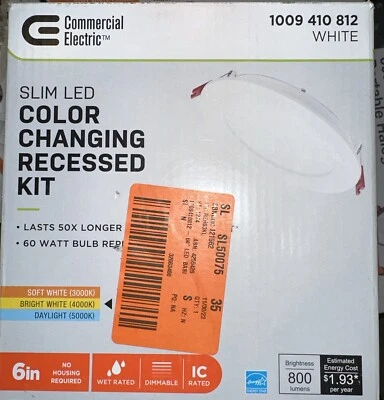 Commercial Electric 6 Inch LED Slim 3 CCT Canless Dimmable Lights White   C6 - Image 1 of 2