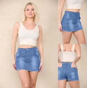 Women’s High-Rise Denim Skort Shorts Mini Skirt, Size 6-14 Cotton Summer - Picture 1 of 11