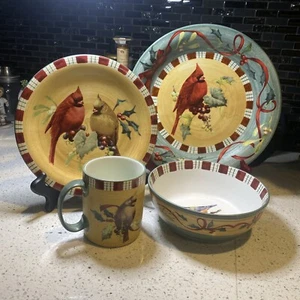 Lenox Winter Greetings 4 Piece Place Setting Cardinal & Nuthatch Bowl Plates Mu - Picture 1 of 7