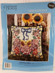 Candamar Designs Floral Heart Pillow Needlepoint Kit 14”x 14” 30832 NEW USA - Picture 1 of 8