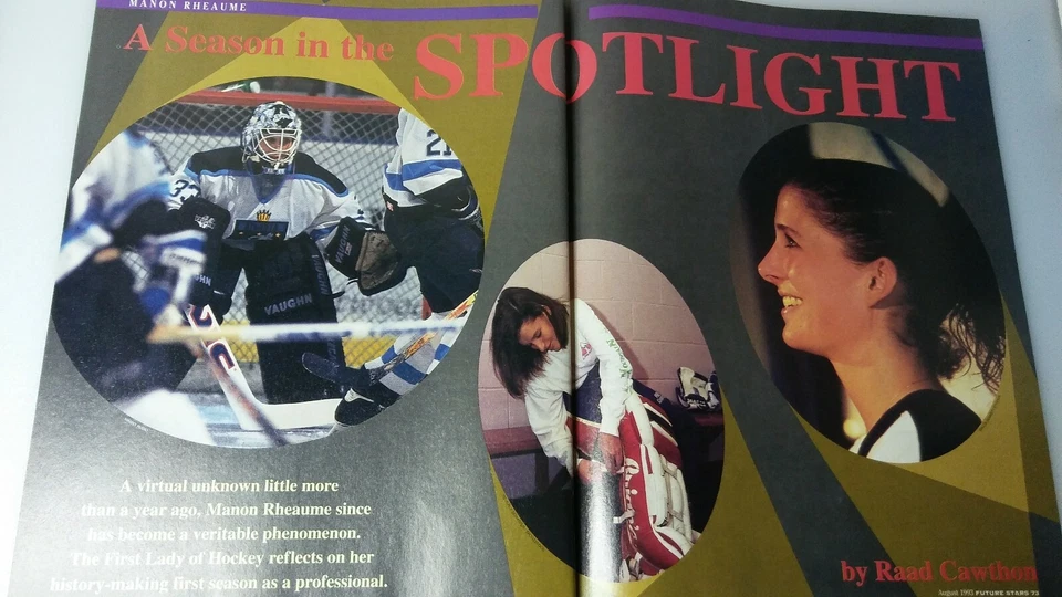 MANON RHEAUME 2 PAGE MAGAZINE CUTOUT 1993 WOMAN GOALIE PICTURE COOL FOR FRAMING - Image 1 of 1