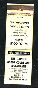Garden Motor Court & Restaurant -- Bradford, Vermont -- Streichholzschachtelhülle - Bild 1 von 2