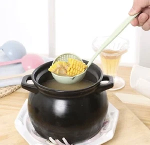 2 in 1 Long Handle Soup Spoon Home Strainer Cooking Colander Kitchen Scoop - Picture 1 of 12