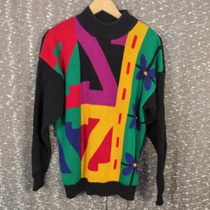 Vintage 90er Santoria bunter geometrischer Strickpullover Damen Medium - Bild 1 von 6
