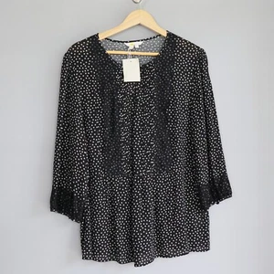 Boden Damen Top 12 schwarz weiß gepunktet Spitze Cynthia Shirt Viertelarm Arbeit - Bild 1 von 7