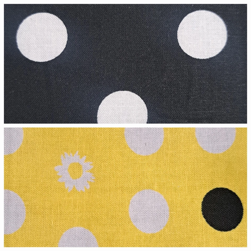 100% Cotton 4in Pre Cut Quilt Squares 24pk Yellow White Black Polka Dots Fabric - Image 1 of 4