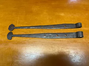 2x Sm. Antique Barn Strap Hinges 13 1/8” Long - Hand Hammered Wrought Iron Clean - Picture 1 of 7