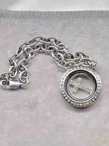 Ibb Stainless Steel Bracelet With A Floating Cross Charm White Rhinestones... - Picture 1 of 4