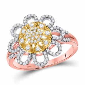 10kt Rose Gold Womens Round Diamond Flower Floral Cluster Ring 1/3 Cttw - Picture 1 of 2