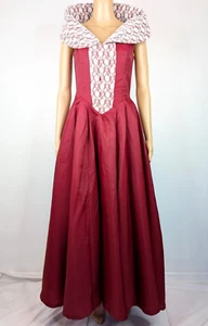 Vintage 70s Women Red White Lace Maxi Party Queen Princess Dress Size 6 8 - Picture 1 of 7