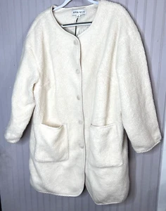 AVA VIV Womens FLEECE COAT 1X Ivory Fleece Snap Pocket Cozy Lined Cozy NEW $60 - Picture 1 of 17