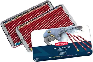New! 72 Brilliant Colours! Derwent PASTEL Pencils in Tin Set Art Colouring Books - Picture 1 of 9