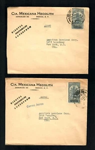 CO15q Mexiko-New Y. 2 Abdeckungen Flugzeug 1930er Jahre Ecke advt. CIA. Mexicana Hecolith - Bild 1 von 2