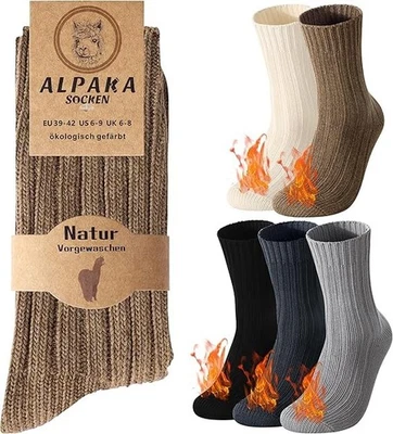 6双6-9羊驼袜女式羊毛袜女士保暖袜冬季袜带 — 第 1/4 张图片