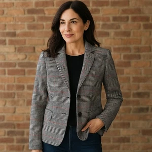 Talbots Navy Red Gray Glen Plaid Blazer Jacket Size 4 Classic Preppy Equestrian - Picture 1 of 7