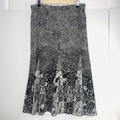 Falda Coldwater Creek Floral Lunares Gasa Calce y Acampanada L Blanco y Negro Fluido Foto 1 de 4