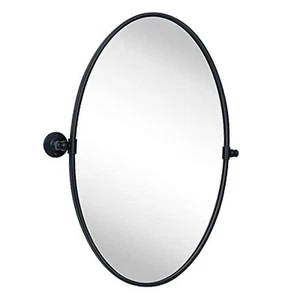 Farmhouse Black Oval Metal Pivot Bathroom Vanity Mirror Tilting Beveled - Picture 1 of 7