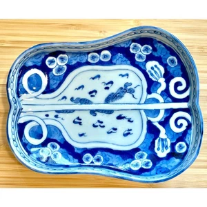 Antique Japanese Blue and White Imari Arita Porcelain Dish Dragon w/ Landscape - Picture 1 of 6