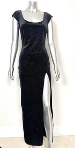 Mystic Kleid Damen klein schwarz Glitzer Samt Abendkleid Schlitz tiefer Rücken USA - Bild 1 von 13