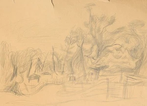 Ernst Paar 1906 Wien Graz /Zeichnung 1947 dörfliche Landschaft Widmung Hagenbund - Picture 1 of 24
