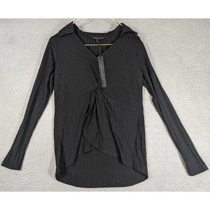 Jane and Delancey Top Womens Size Medium Black V-Neck Long Sleeve Cable Knit NEW - Picture 1 of 6