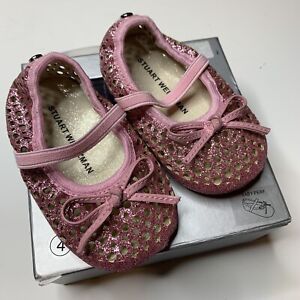 MY FIRST WEITZMANS STUART WEITZMAN Pink Glitter Perforated Baby Shoes Size 9-12M