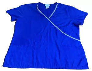 Womens Medium Blue SIMPLY BASIC V- Neck Scrub Top Nurse Medical Tech Uniform - Picture 1 of 5