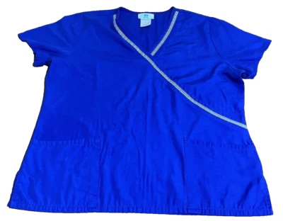Simply Basic Womens M Scrub Top Blue Mock Wrap V-Neck Nurse Medical Uniform - Image 1 of 4
