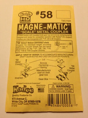 Nouveau Rail H0 Kadee N° 58 Attelages En Métal 9/32 Centerset Shank (2 Paires) - Photo 1/2