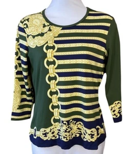 Camiseta J.McLaughlin Catalina Tejida Oliva/Azul Estampado de Cadena Manga 3/4 XS NUEVA CON ETIQUETAS - Imagen 1 de 8