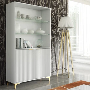 Display Cabinet I 170cm Sideboard I White Matt Gold Legs Doors I Glass Shelves - Picture 1 of 8