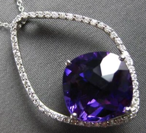 LARGE 7.01CT DIAMOND & AAA AMETHYST 14KT WHITE GOLD 3D CUSHION & ROUND PENDANT - Picture 1 of 4