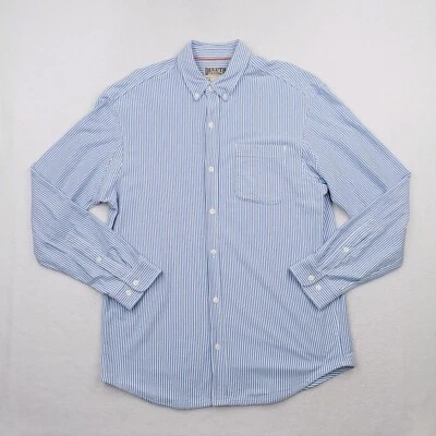 Duluth Trading 衬衫男式大号蓝色白色条纹 Aileron 宽鬆纽扣 — 第 1/4 张图片