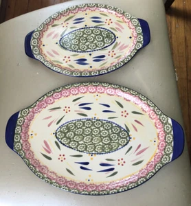 Set Of 2 Temptations Old World Platters / Trays/ Trivets Ceramic 13.5” & 10.5” - Picture 1 of 4