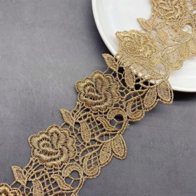 1 Yard Gold Thread Lace Trims Embroidery DIY Clothing Sewing Wedding Dress Craft - Image 1 of 4