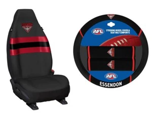 SET OF 2 ESSENDON BOMBERS AFL FRONT CAR SEAT COVERS + STEERING WHEEL COVER - Bild 1 von 3