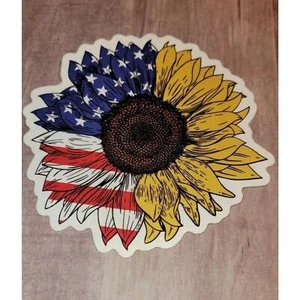 Sunflower Fall American Flag Die Cut Sticker Decal Nice Quality - Picture 1 of 4