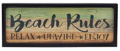 Beach Rules Relax Unwind Enjoy Farmhouse Sign Shelf Sitter Home Decor Print - Image 1 of 4