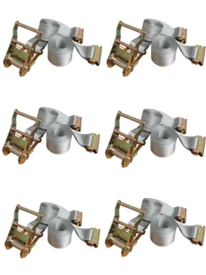 6pk 2in x 16ft E-Fitting Tie Down Straps w/Spring 3000lbs Break Strength Trailer - Image 1 of 4