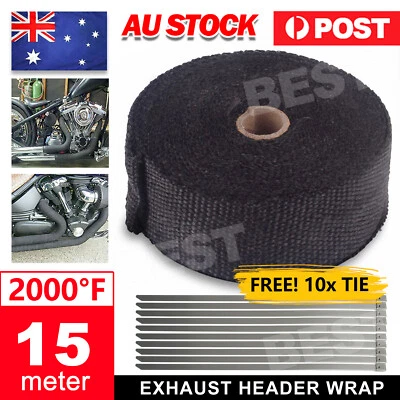 Heat Resistant 2000F Exhaust Wrap Black 15M*50mm + 10 Stainless Steel Ties - image 1 of 4