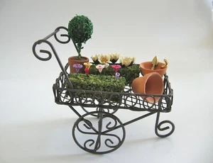 dollhouse doll house miniature METAL GARDEN FLOWER CART POTS TOPIARY TOOLS - Picture 1 of 2