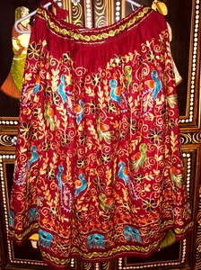 NWOT Rayon Crewel Embroidery Ethnic Gypsy Skirt Drawstring Waist Midi Length - Picture 1 of 6