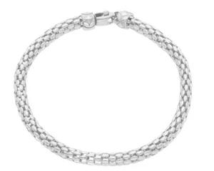 18k white gold basket rounded 4.5mm tubular basket popcorn bracelet, 20cm, 7.9" - Picture 1 of 4
