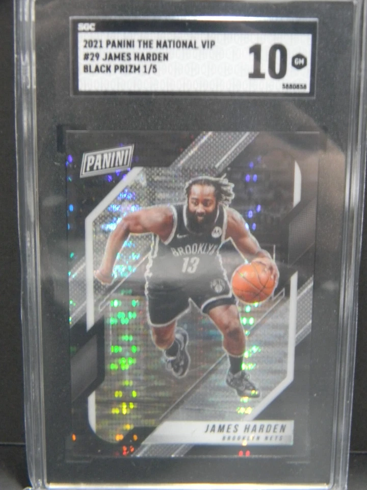 RARE 2021 Panini The National VIP James Harden BLACK Prizm 1/5 SGC 10 NETS POP 1 - Image 1 of 2