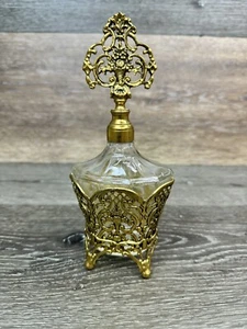 Ormolu Gold Brass Ornate Filigree Perfume Bottle Hollywood Regency 7.5” Tall - Picture 1 of 9